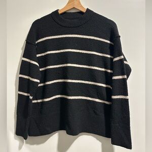 Aerie Black and White Striped Crewneck Sweater